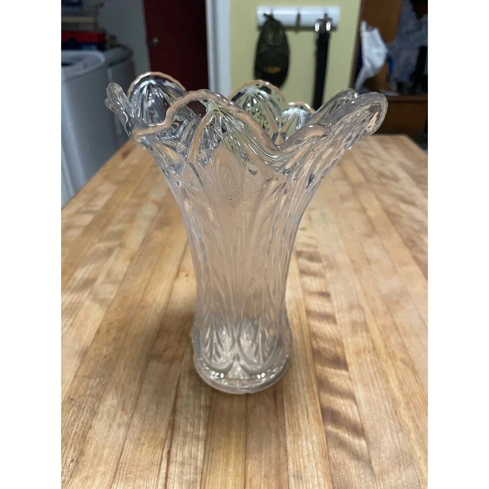 ANTIQUE FENTON French Clear Blown Glass Reverse Drapery Swung Vase 12